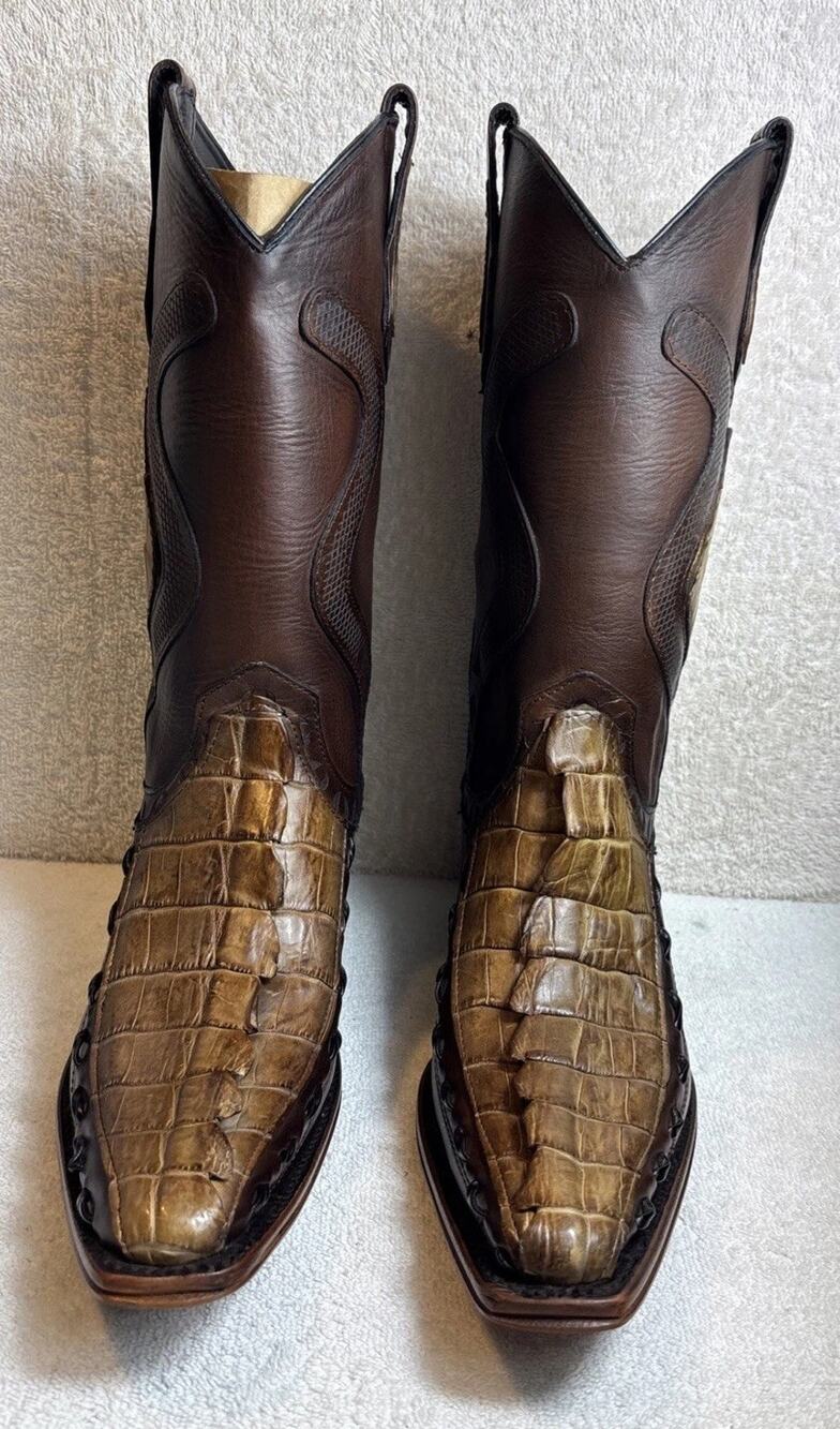 Texas Country Diamante/floreta Cola De Lagarto Boots Brown Leather Men Size 8
